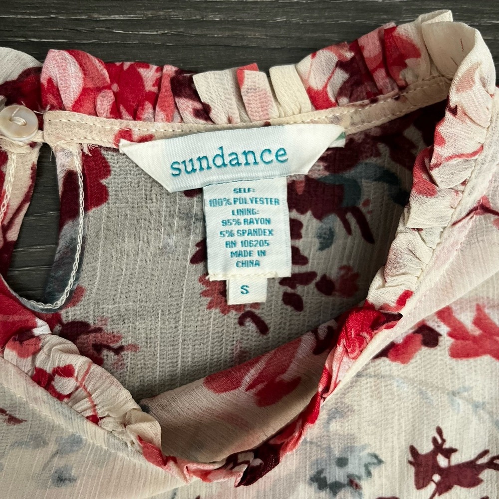 Sundance Catalog Floral Baby Doll Ruffle Blouse Top Small Sheer Coquette Cottage - Picture 6 of 9